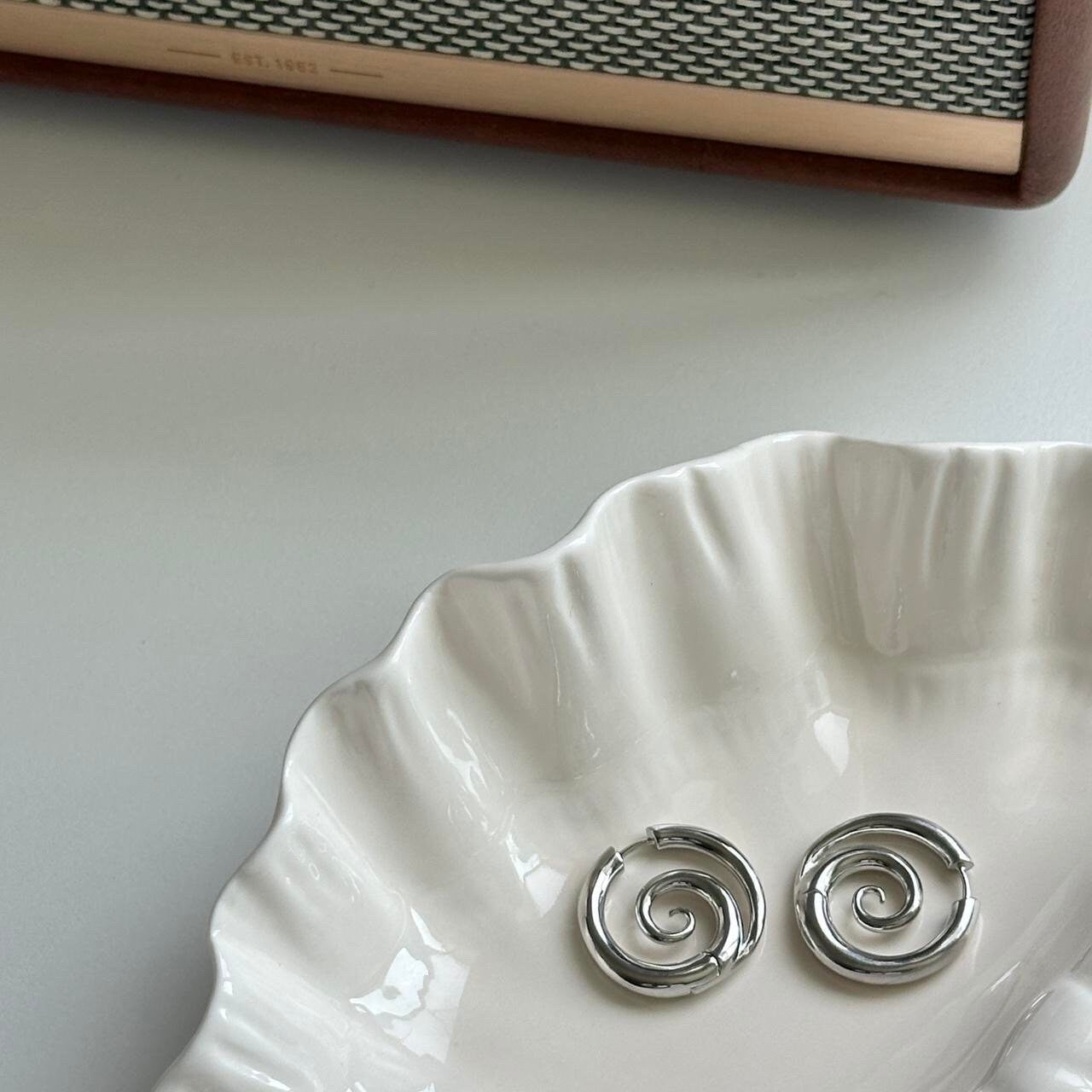 Silver Spiral Earrings, Fake Gauge Earrings