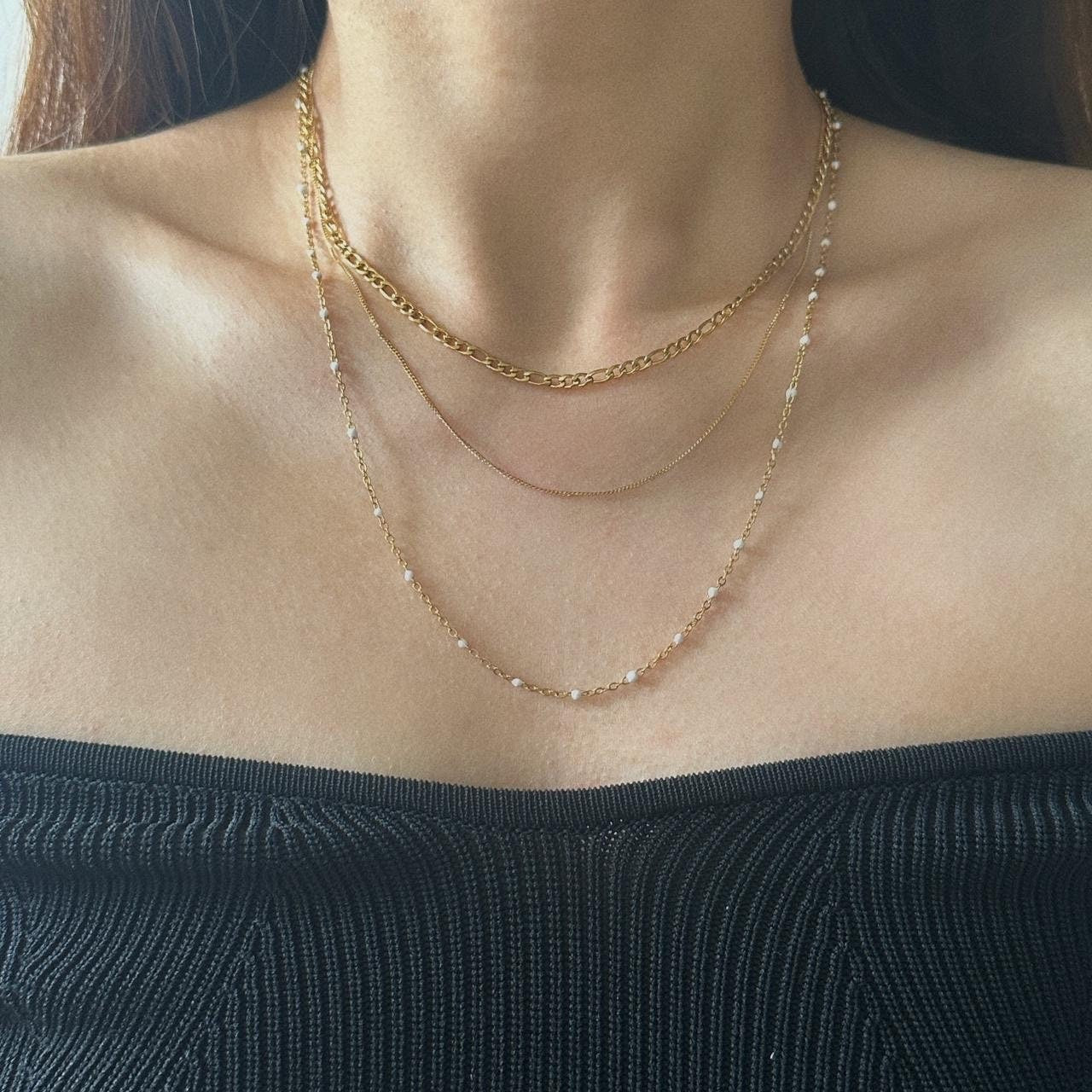 Triple Chain Beads Gold Necklace