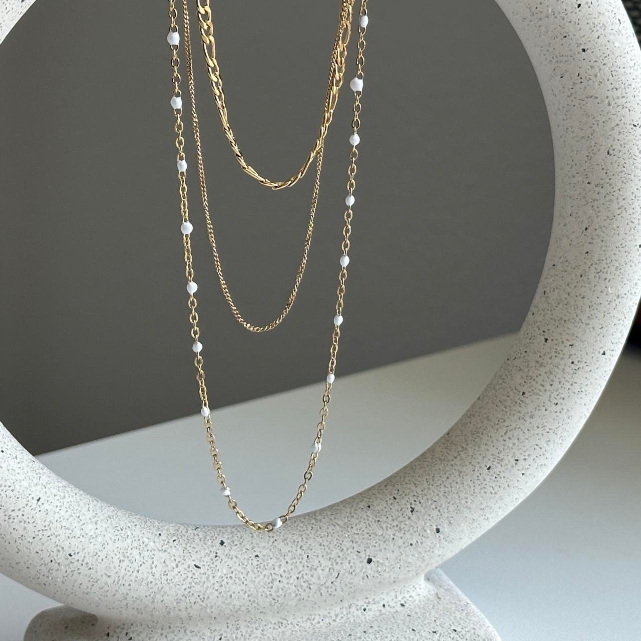 Triple Chain Beads Gold Necklace