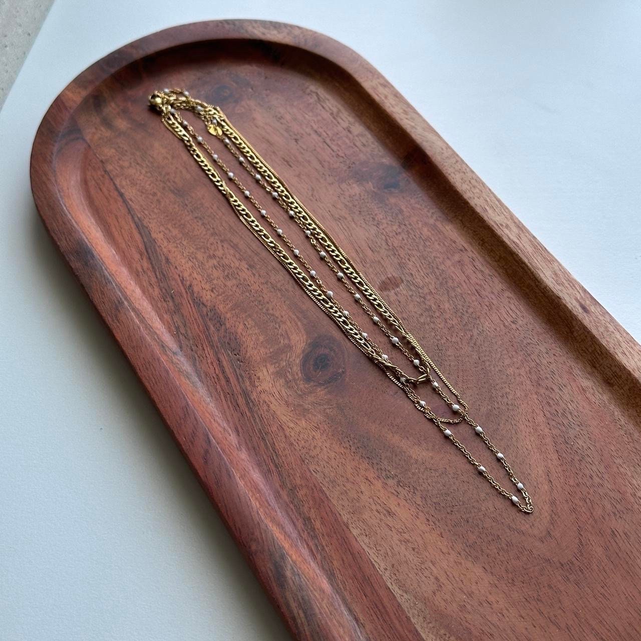 Triple Chain Beads Gold Necklace