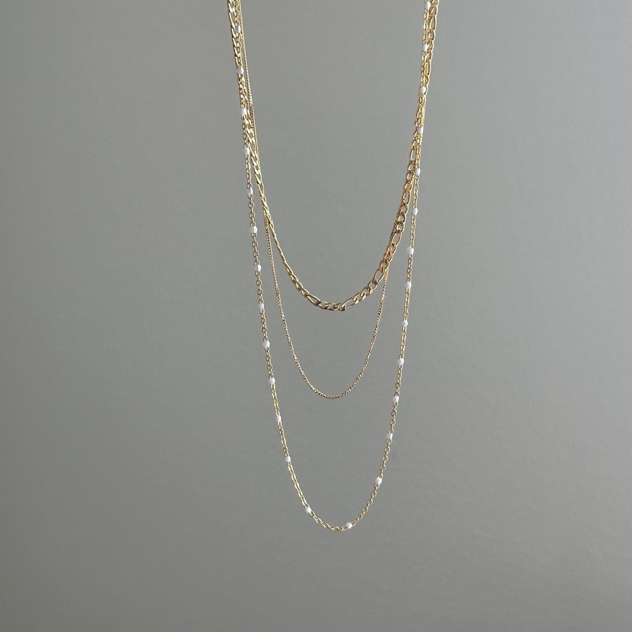 Triple Chain Beads Gold Necklace