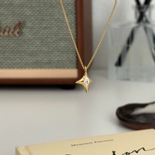 Shiny Crystal Gold Star Pendant Necklace, Gold Zirconia Star Pendant Gold Chain, Gold Star Necklace, Star Jewelry