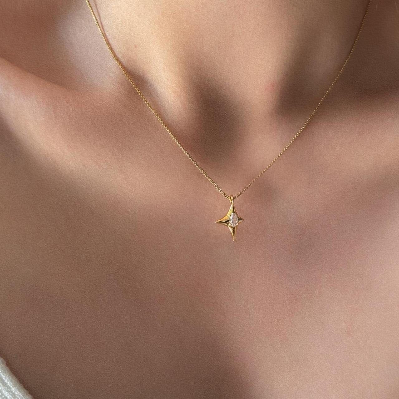 Shiny Crystal Gold Star Pendant Necklace, Gold Zirconia Star Pendant Gold Chain, Gold Star Necklace, Star Jewelry