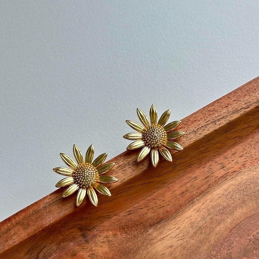 Gold Sunflower Stud Earrings, Flower Earrings