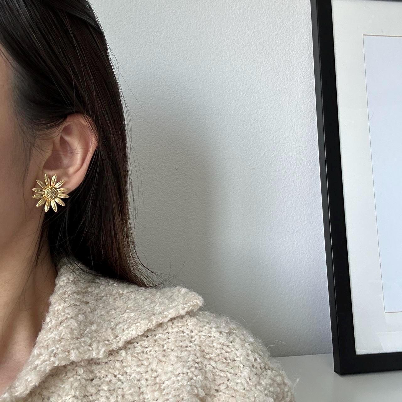 Gold Sunflower Stud Earrings, Flower Earrings