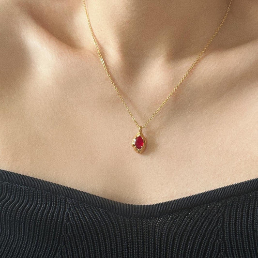Red Garnet Pendant Gold Necklace