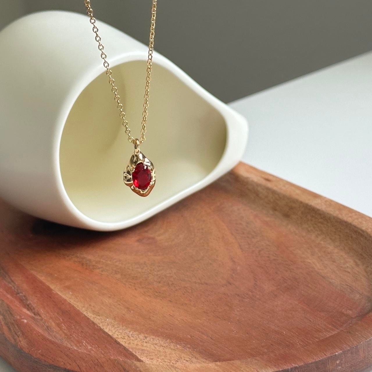Red Garnet Pendant Gold Necklace