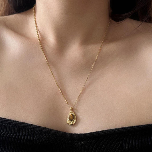 Gold Tigereye Natural Stone Pendant Necklace