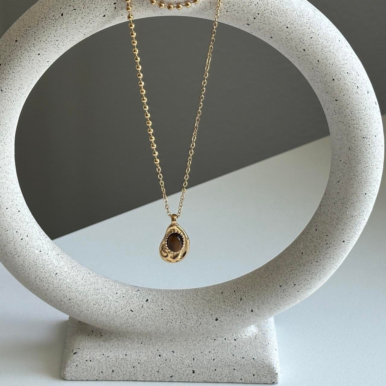 Gold Tigereye Natural Stone Pendant Necklace