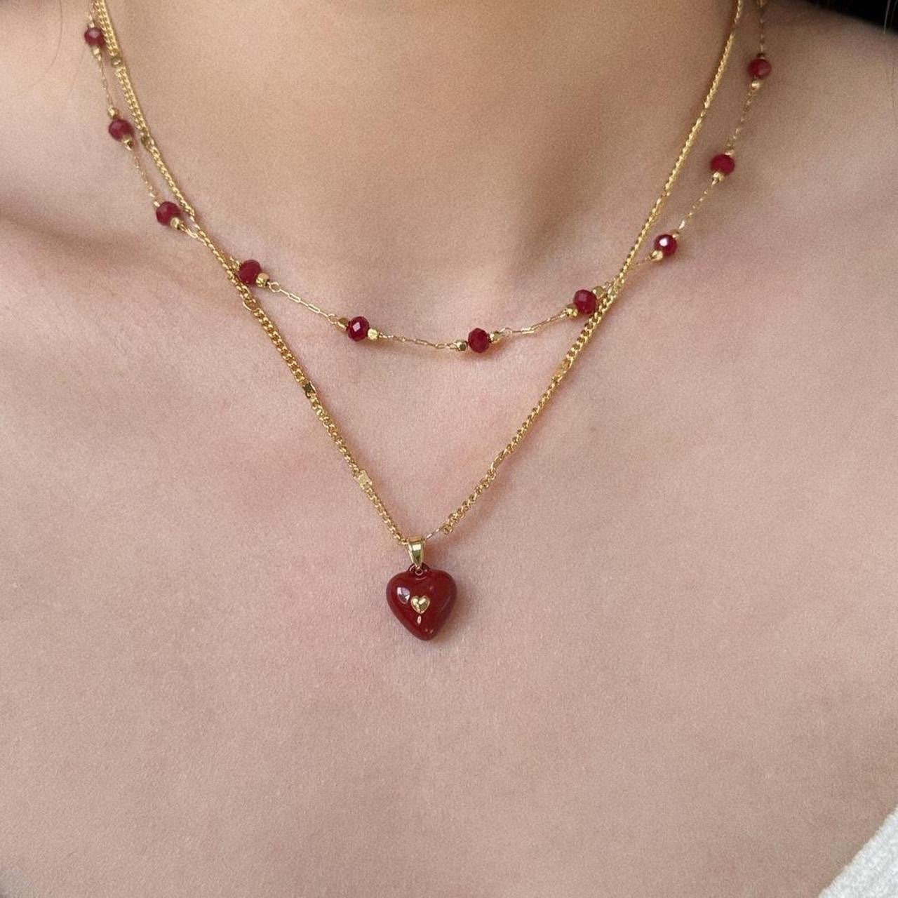 Red Enamel Heart Pendant Necklace