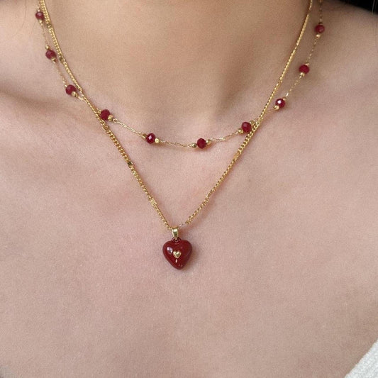 Red Enamel Heart Pendant Necklace