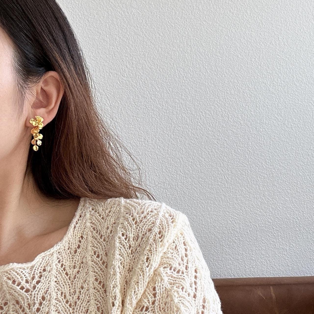Gold Leaf Earrings, Floral Dangle Earring