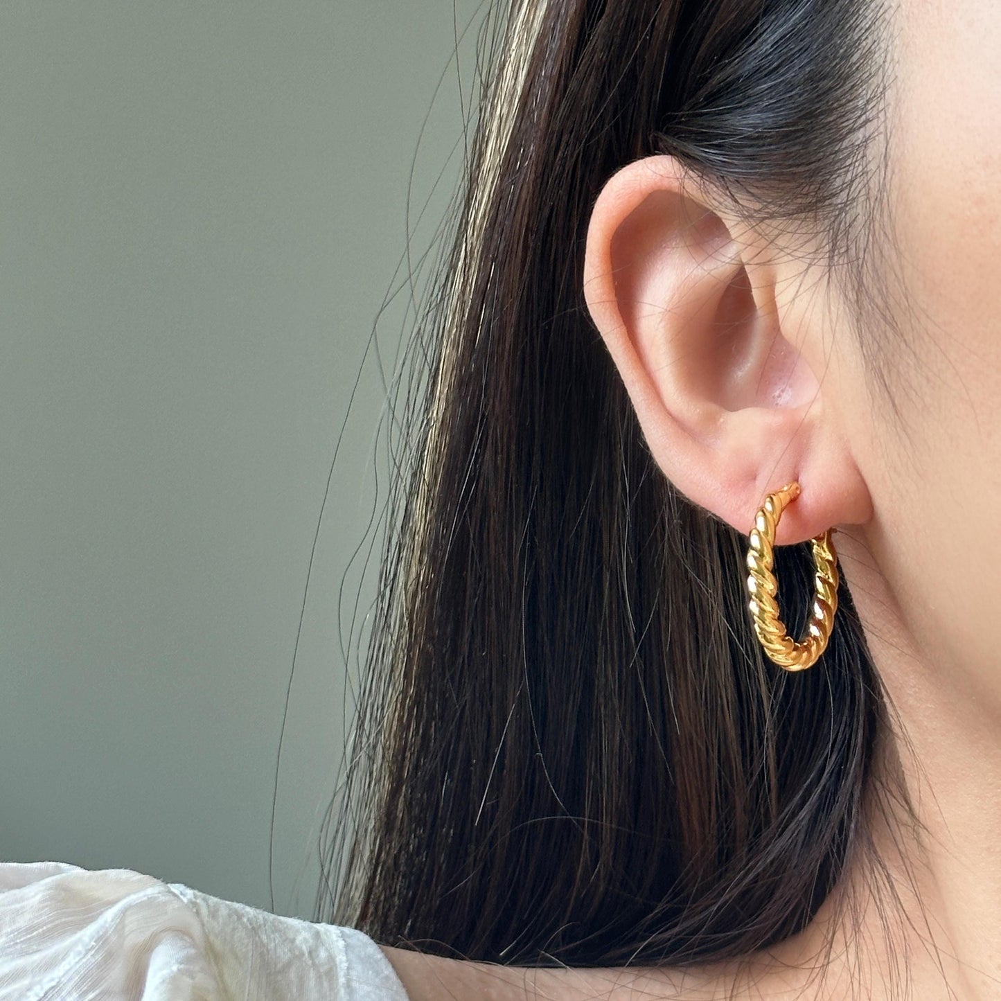 Gold Twisted Hoop Pearl Earrings