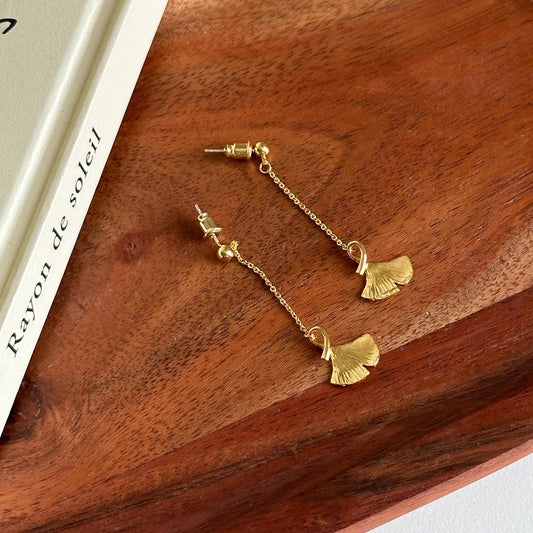Gold Leaf Pendant Necklace and Earrings Set