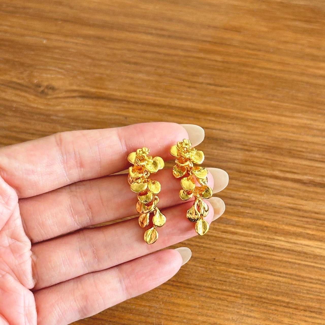 Gold Leaf Earrings, Floral Dangle Earring