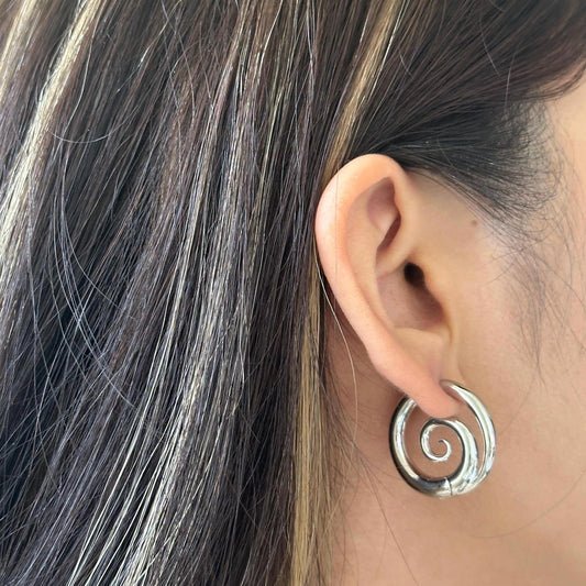 Silver Spiral Earrings, Fake Gauge, Spiral Hoop Earrings