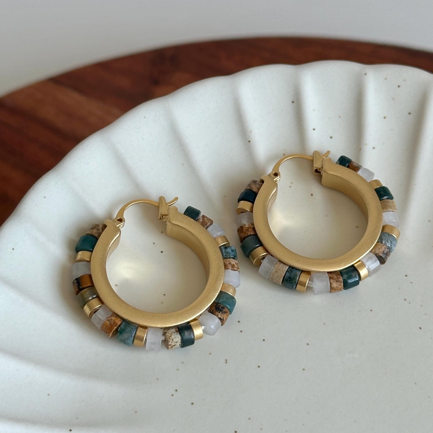 Gold Colorful Beaded Resort Hoop Earring