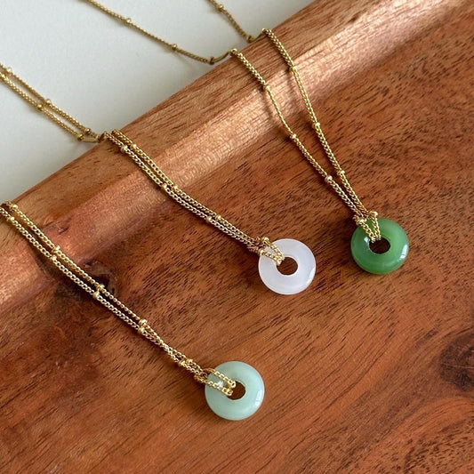 Jade Hoop Pendant Gold Necklace