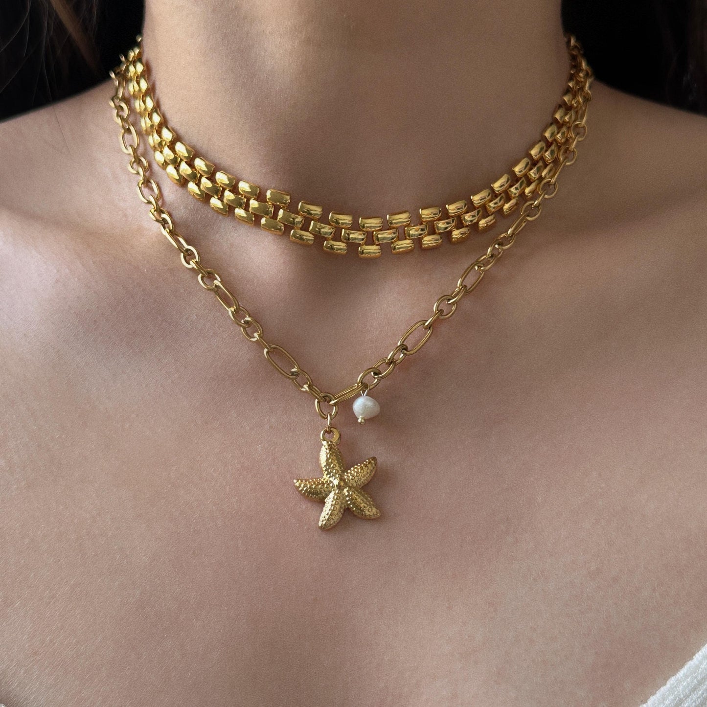 Watchband Chain Necklace, Gold Plated Choker, Bold Metal Link Chain, Adjustable Chunky Necklace, Unisex Statement Jewelry