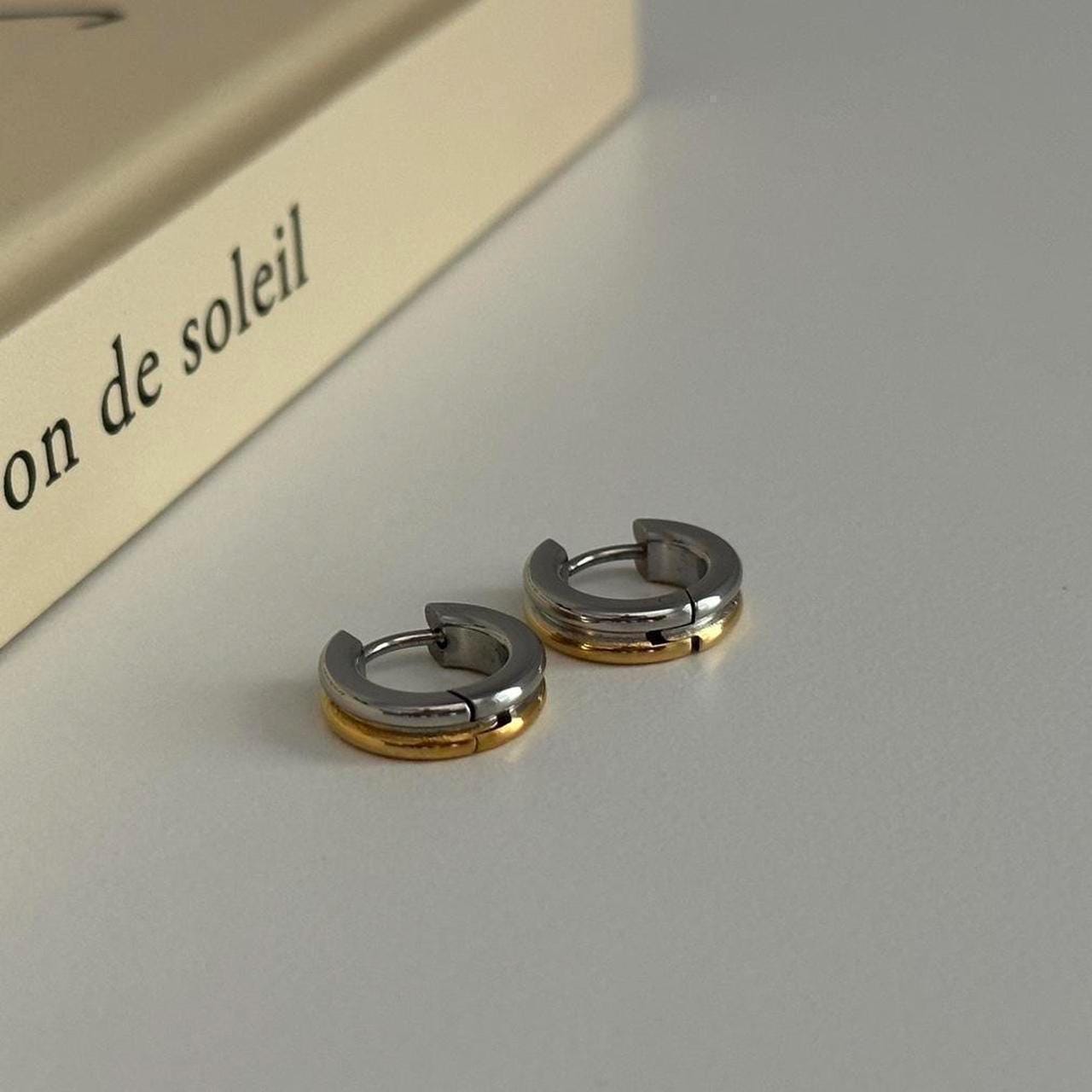 Mini Two Tone Hoops Earrings, Mixed Metal Hoops Earrings