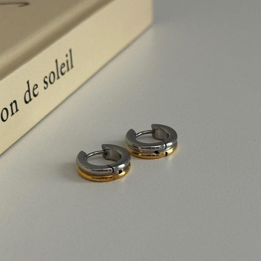 Mini Two Tone Hoops Earrings, Mixed Metal Hoops Earrings