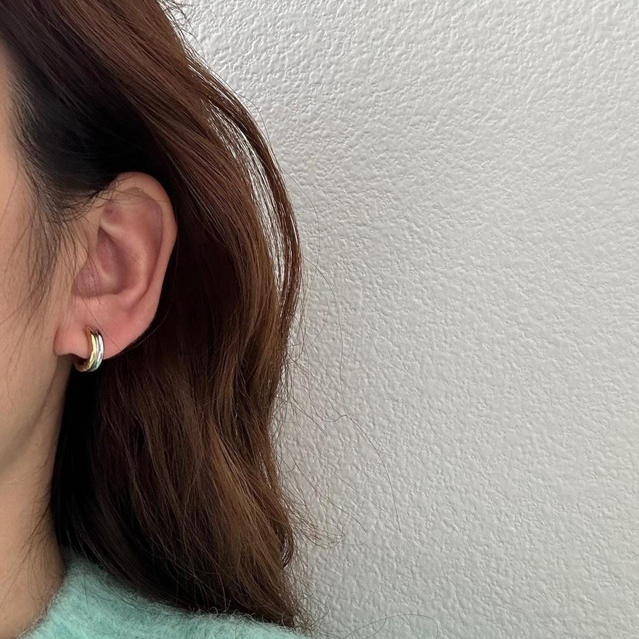 Mini Two Tone Hoops Earrings, Mixed Metal Hoops Earrings