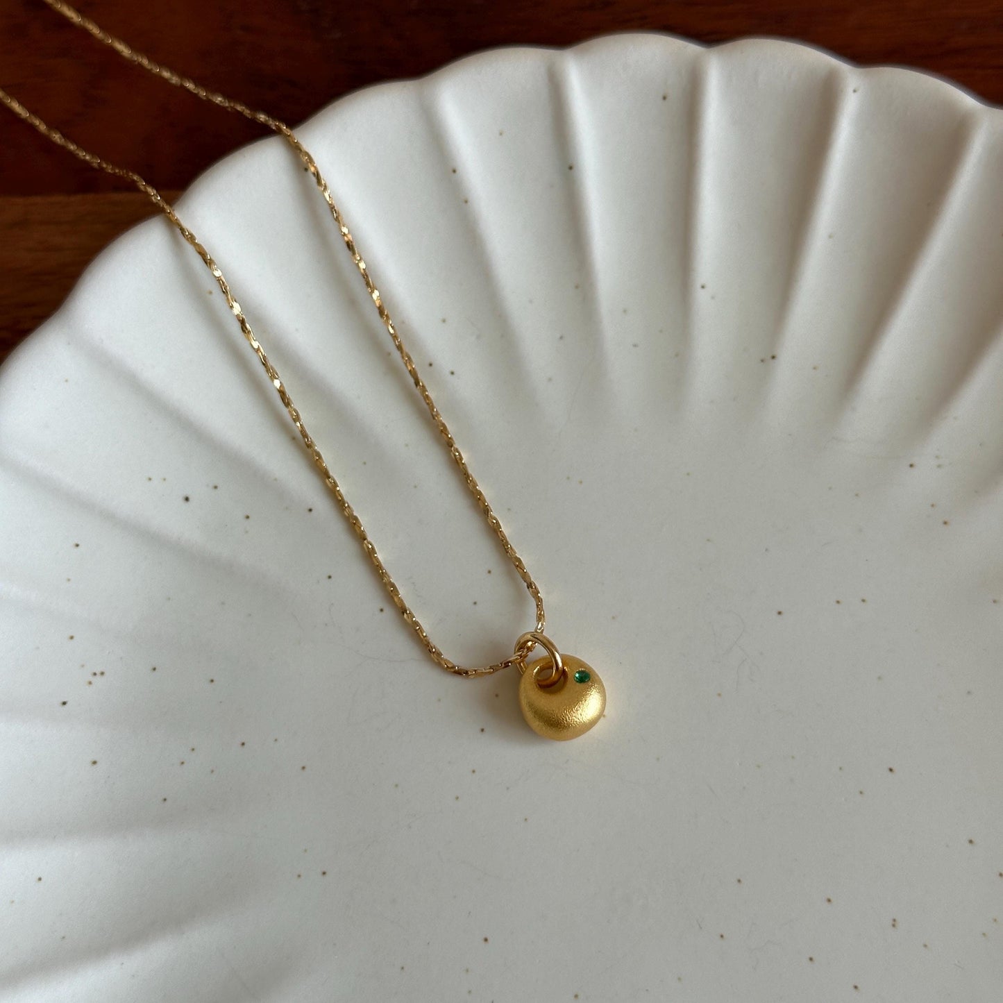 Mini Matte Gold Emerald Hoop Ball Necklace Earring Set