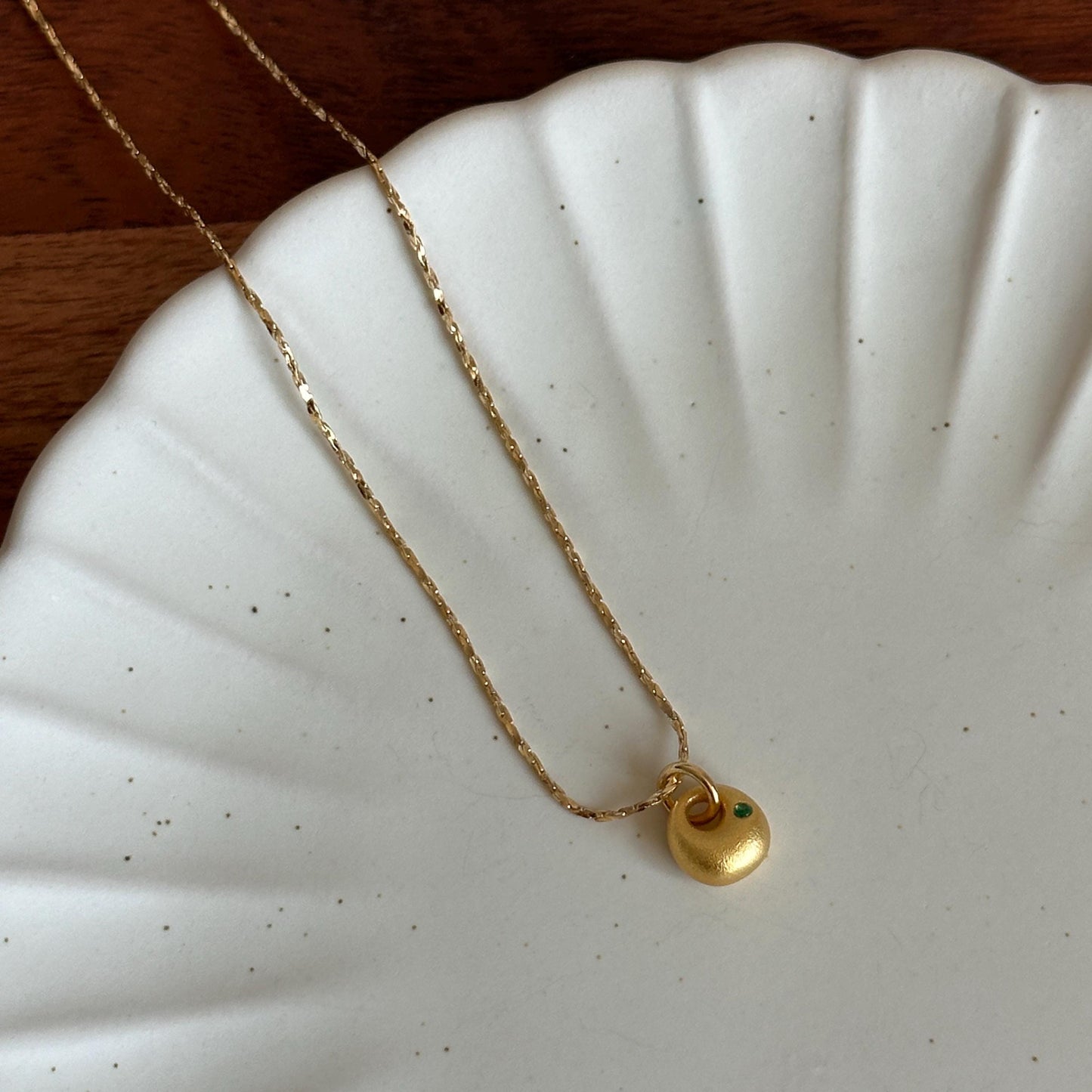 Mini Matte Gold Emerald Hoop Ball Necklace Earring Set