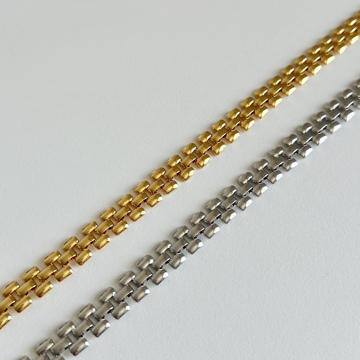 Watchband Chain Necklace, Gold Plated Choker, Bold Metal Link Chain, Adjustable Chunky Necklace, Unisex Statement Jewelry
