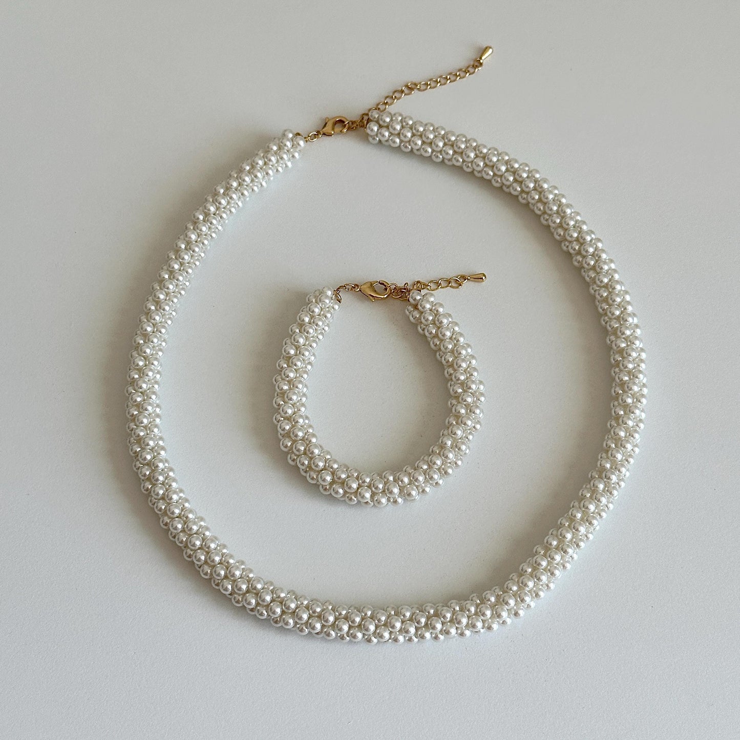 Handmade Twisted Pearl Necklace and Bracelet Set | Braided Wheat Design | Faux Pearl Jewelry | Elegant Jewelry for Women | Gift for Her