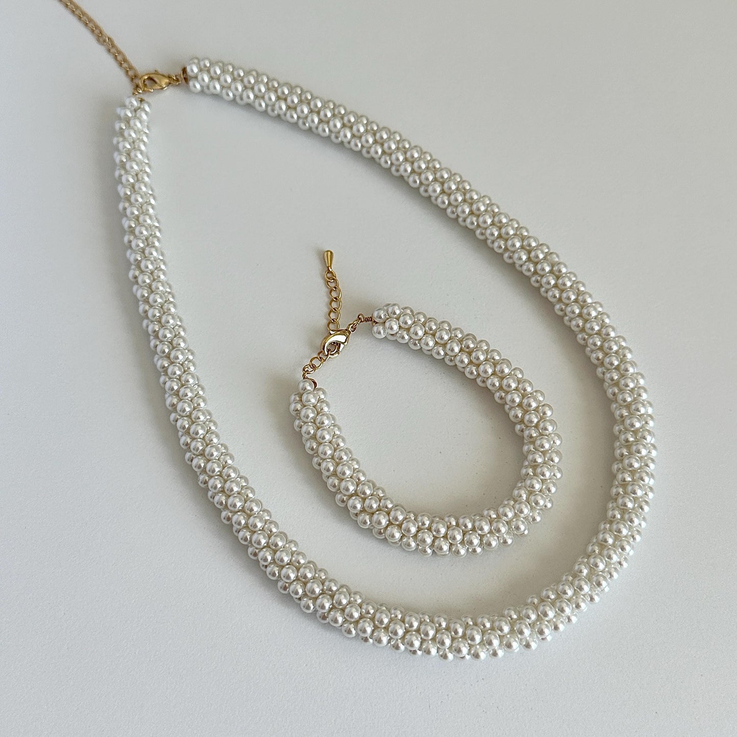 Handmade Twisted Pearl Necklace and Bracelet Set | Braided Wheat Design | Faux Pearl Jewelry | Elegant Jewelry for Women | Gift for Her