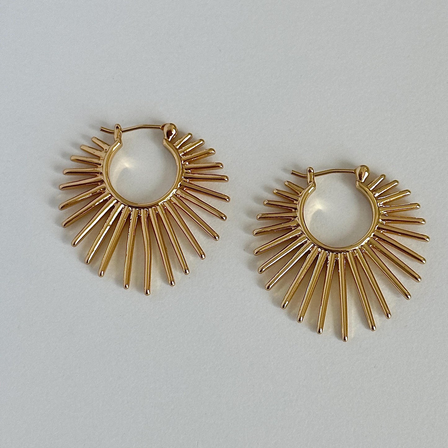 Sunburst Hoop Earrings, Radiant Spike Fan Shape Earrings, Burst Hoops, Lightweight Retro Hoops Earrings, Punk Earrings, Gold And Silver Hoop