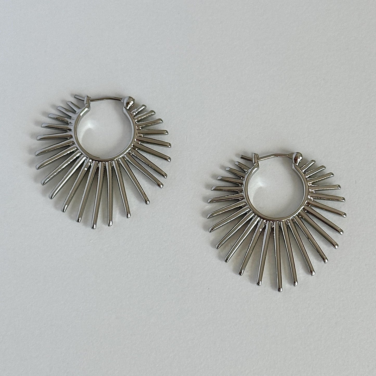 Sunburst Hoop Earrings, Radiant Spike Fan Shape Earrings, Burst Hoops, Lightweight Retro Hoops Earrings, Punk Earrings, Gold And Silver Hoop