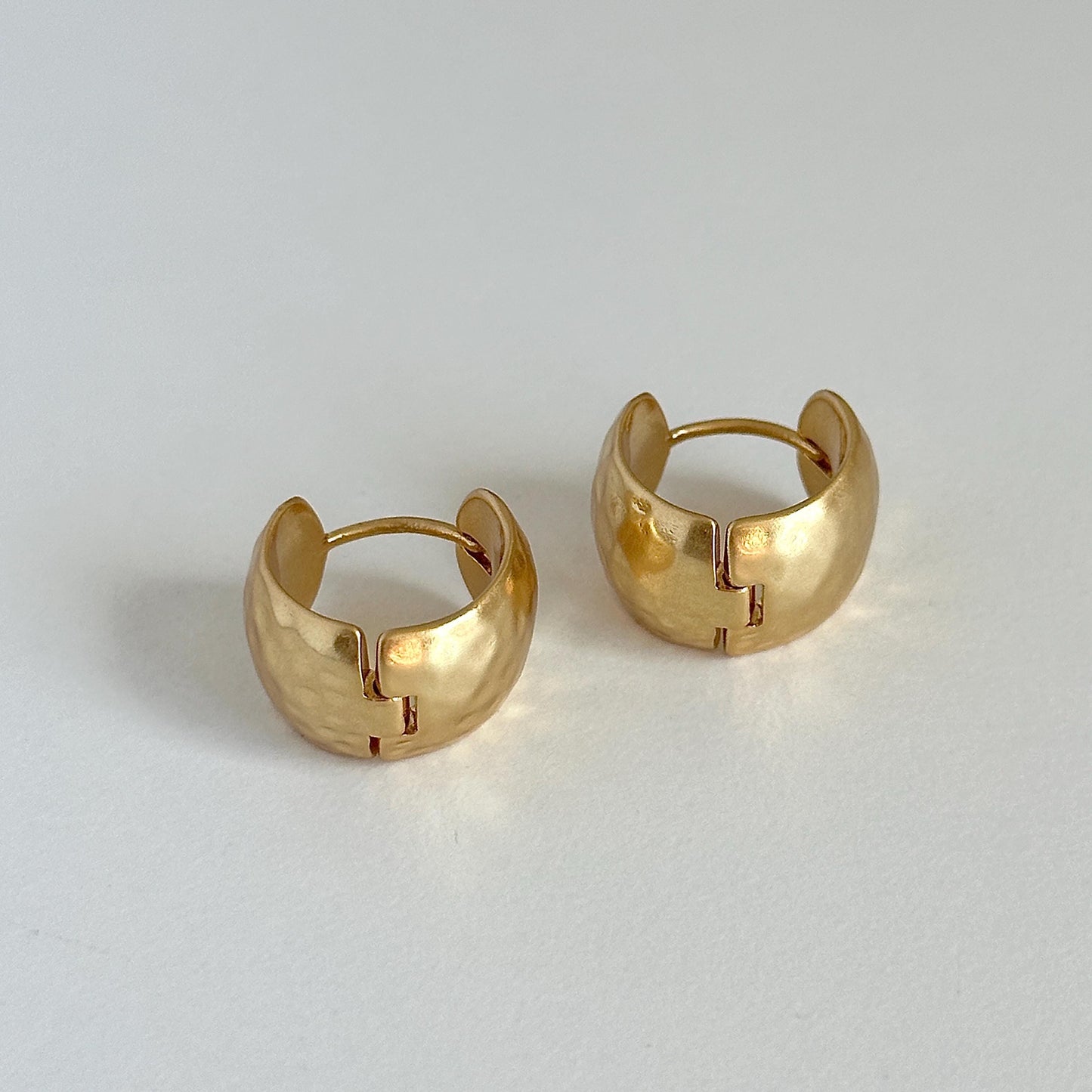 Hammered Gold Hoop Earrings, Matte Chunky Hoop Earrings, Textured Dome Style Statement Earrings, Lightweight Bold Gold Earrings for Women