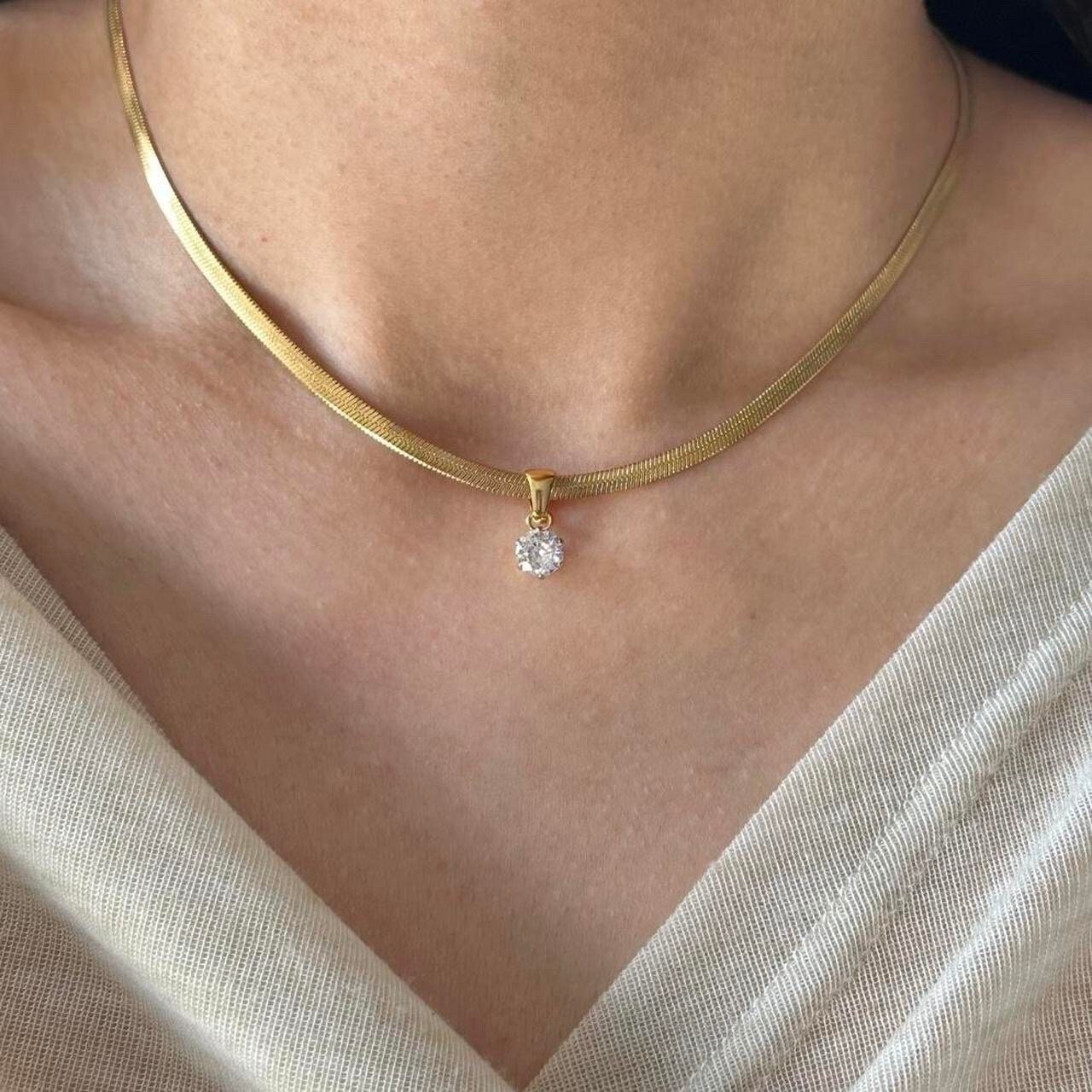 Gold Shiny Zirconia Necklace