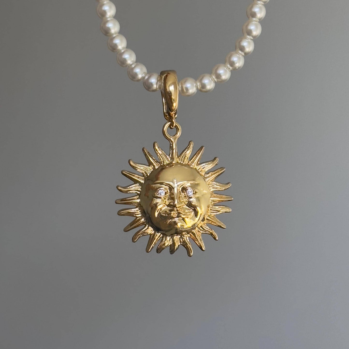 Gold Sun Face Necklace, Sun Face Hoops Earrings