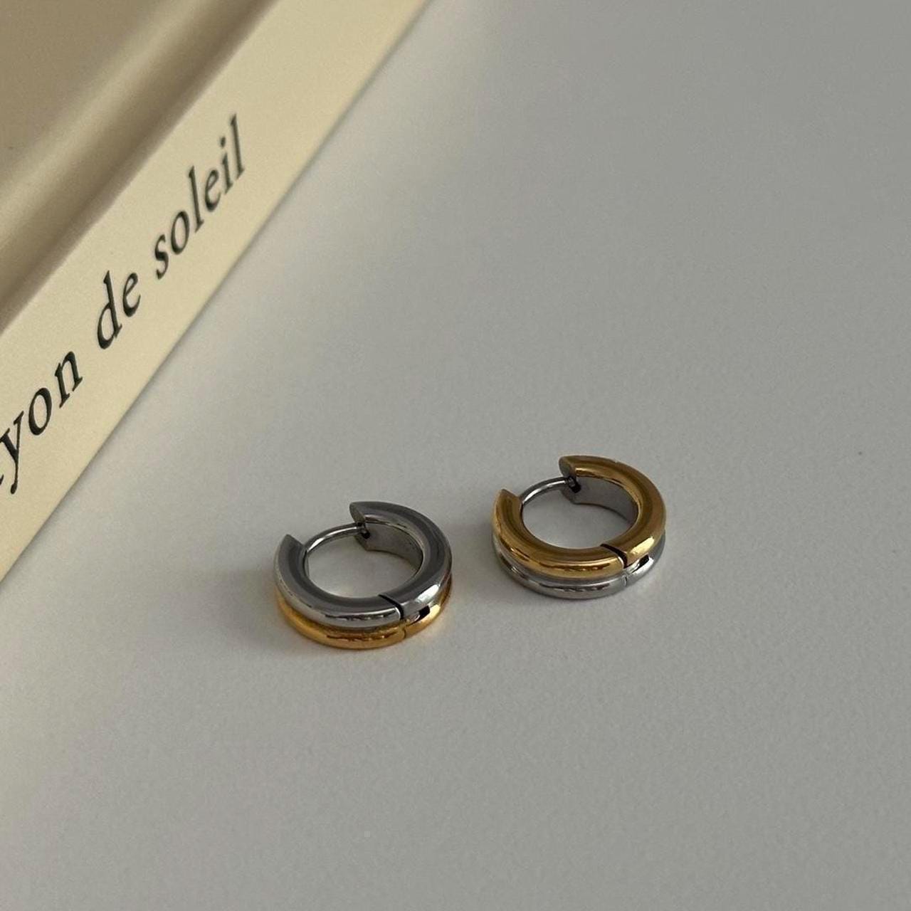Mini Two Tone Hoops Earrings, Mixed Metal Hoops Earrings