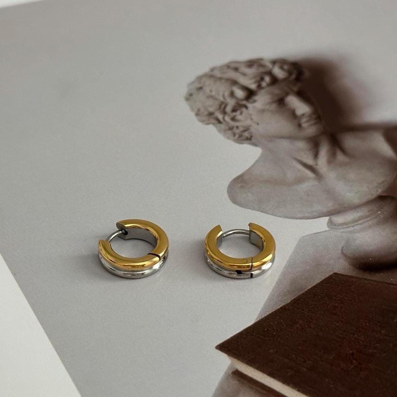 Mini Two Tone Hoops Earrings, Mixed Metal Hoops Earrings