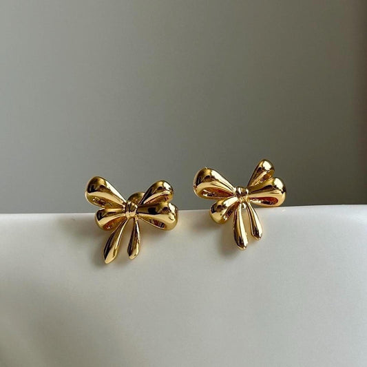 Gold Tiny Stud Bow Earrings