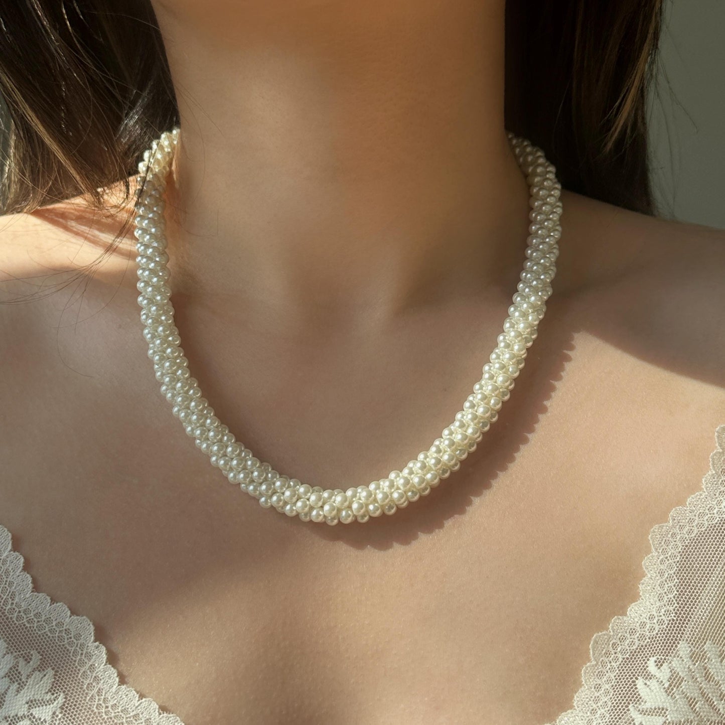 Handmade Twisted Pearl Necklace and Bracelet Set | Braided Wheat Design | Faux Pearl Jewelry | Elegant Jewelry for Women | Gift for Her