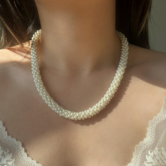 Handmade Twisted Pearl Necklace and Bracelet Set | Braided Wheat Design | Faux Pearl Jewelry | Elegant Jewelry for Women | Gift for Her