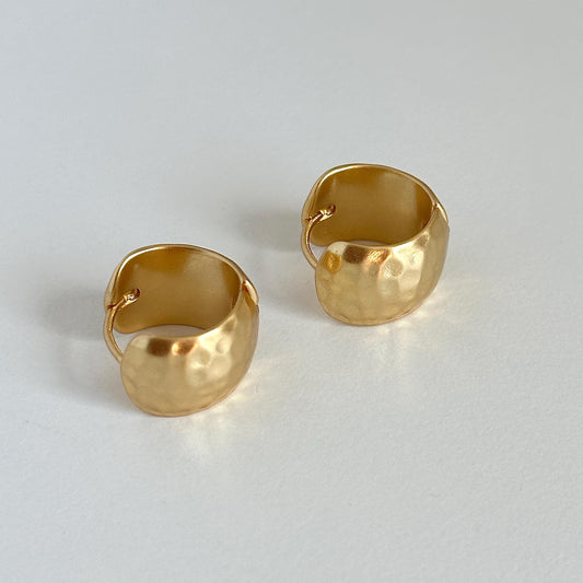 Hammered Gold Hoop Earrings, Matte Chunky Hoop Earrings, Textured Dome Style Statement Earrings, Lightweight Bold Gold Earrings for Women