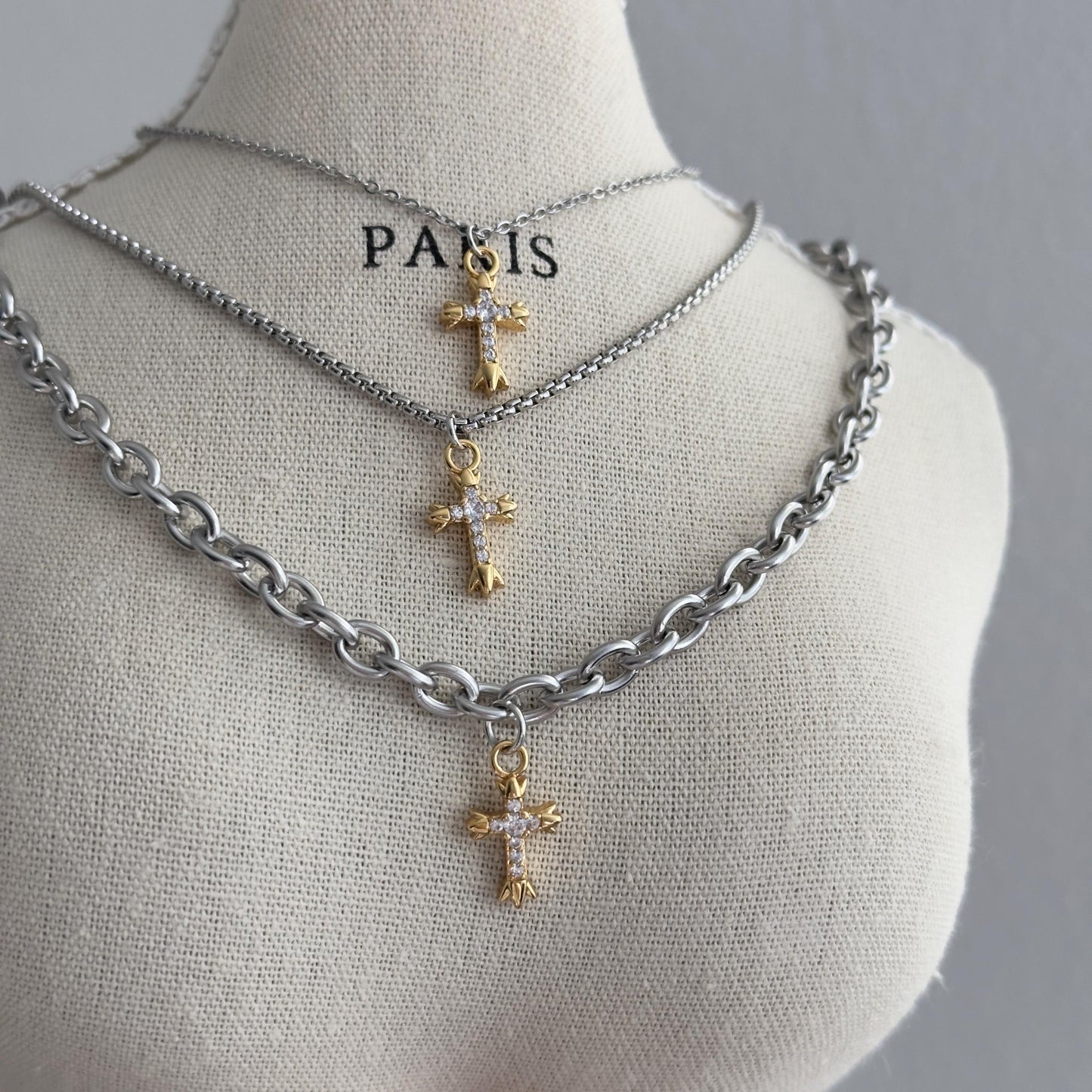Two Tone Cross Pendant Necklace, Cross Charm Necklace, Silver Chain With Gold Cross Pendant, Mixed Metal Cross, Religion Necklace