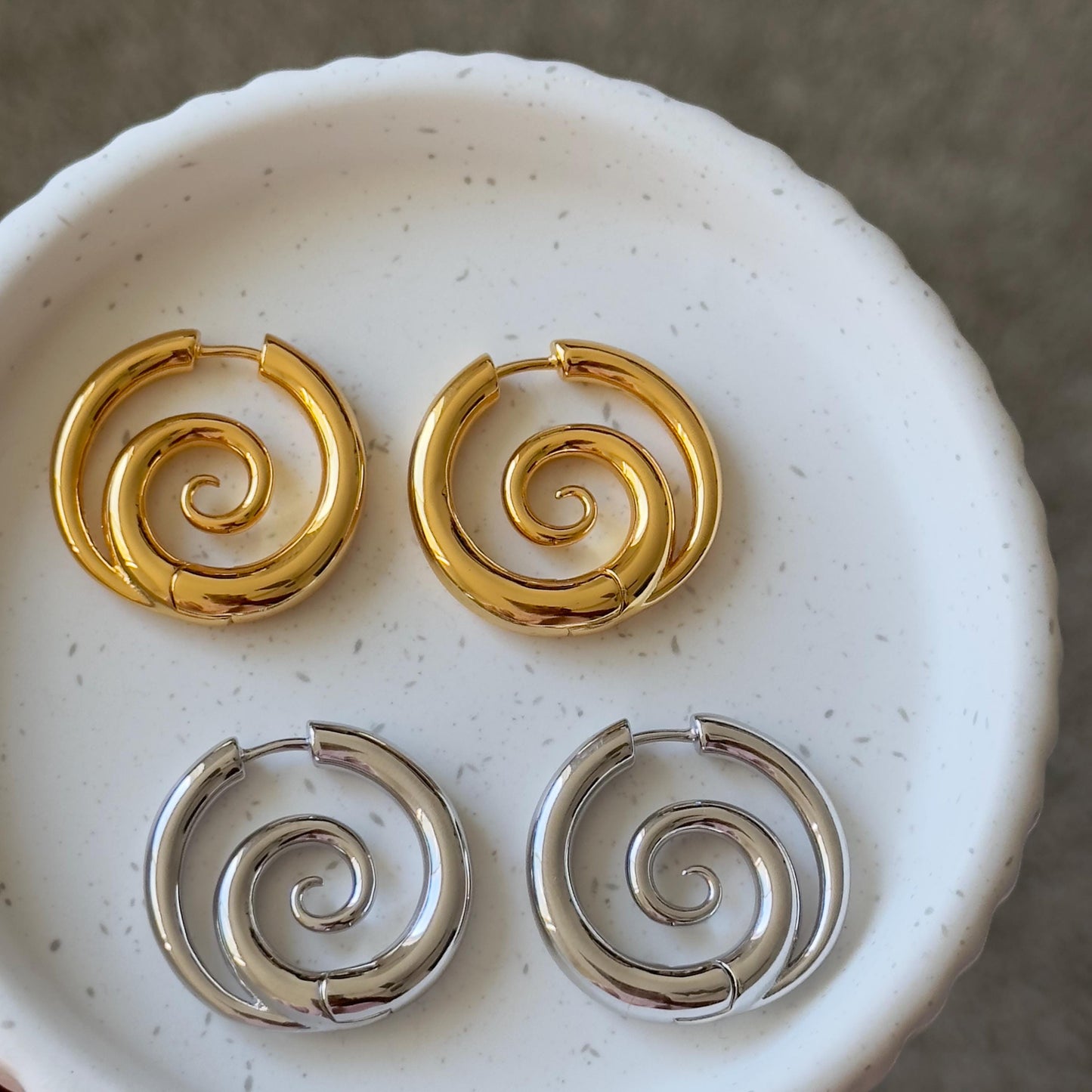 Silver Spiral Earrings, Fake Gauge, Spiral Hoop Earrings