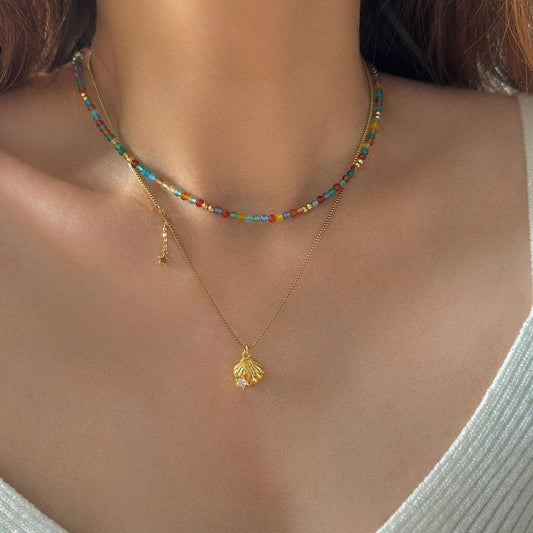Boho Natural Colorful Agate Beaded Necklace