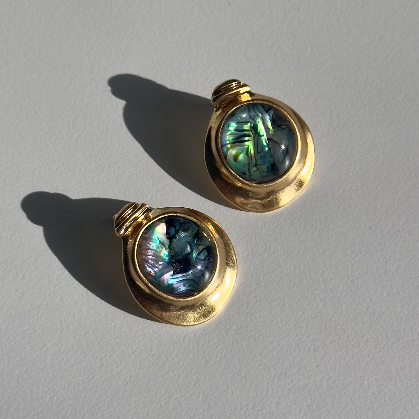Round Abalone Shell Earrings with 18K Gold Plating
