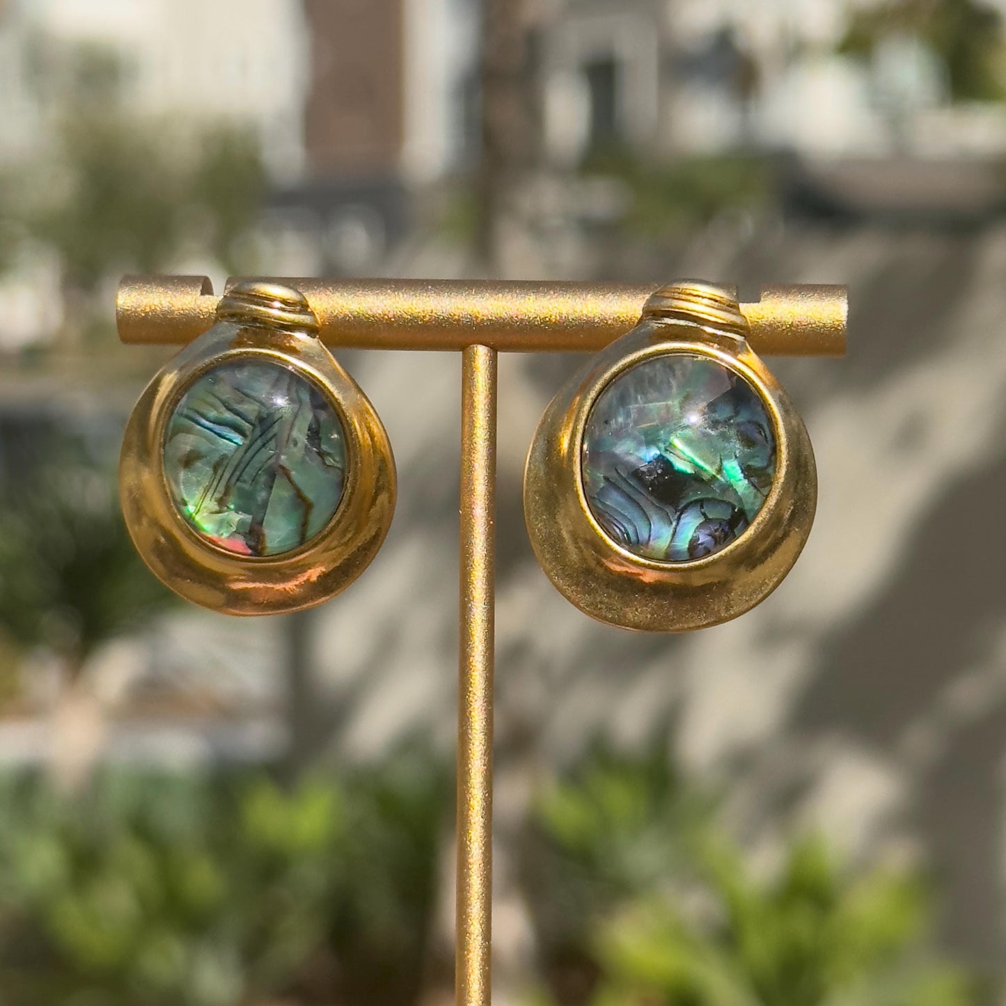 Round Abalone Shell Earrings with 18K Gold Plating