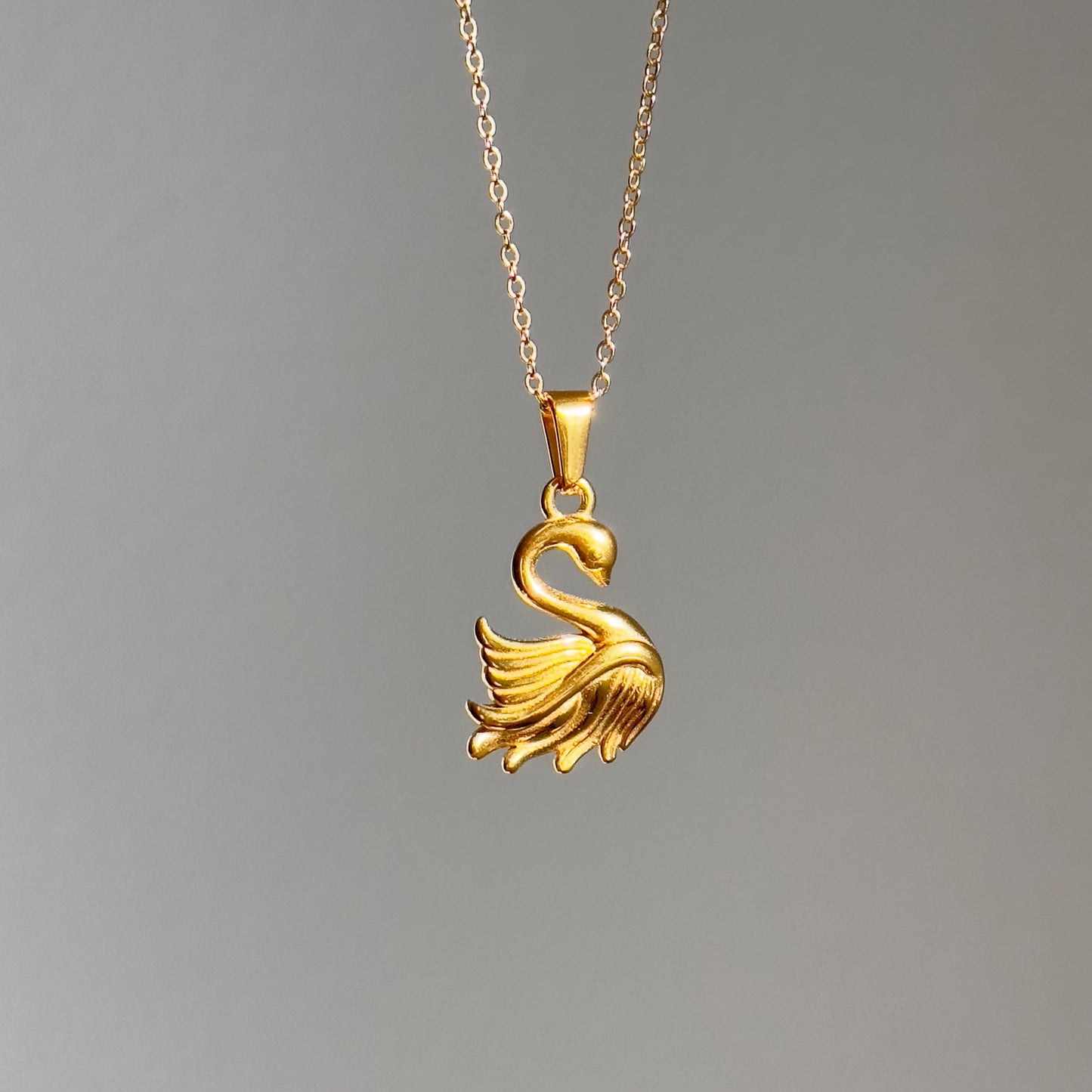 Elegant Gold-Plated Stainless Steel Swan Pendant Necklace
