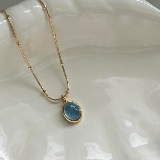 Sea Aquamarine natural stone gold necklace