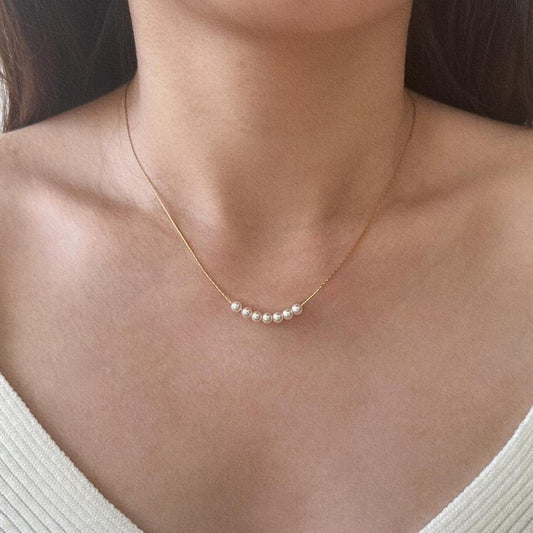 Seven Pearls Gold Thin Necklace, Pearl Necklace